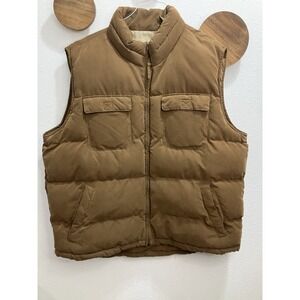 VINTAGE St Johns Bay Quilted Puffer Vest Men XL Camel Brown Full Zip Insulated